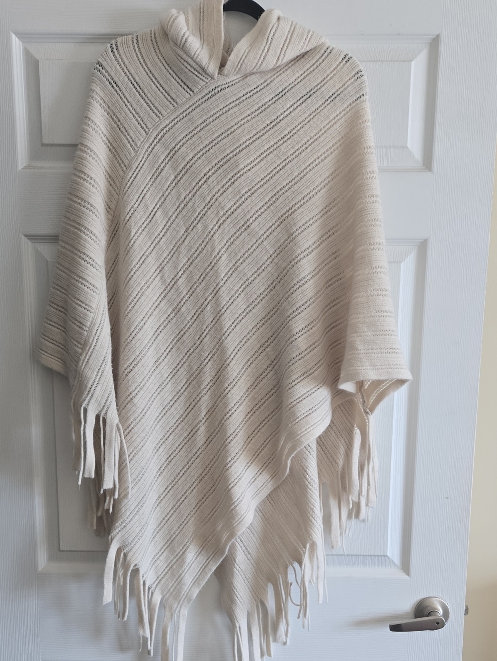 Cream Hooded Fringed Poncho